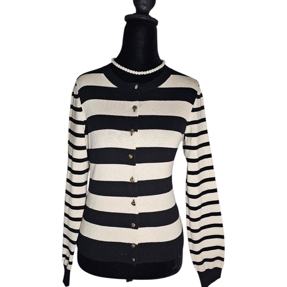 Banana Republic Sweaters - Banana Republic Black and Cream Striped Cardigan